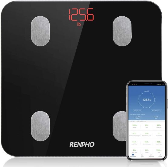 Bluetooth Body Fat Scale, RENPHO Digital Smart Bathroom Weight Scales for Body Composition Analyzer with Smartphone App, 13 Body Composition Measurements for Fitness, Black