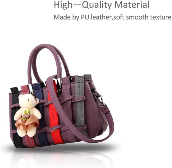 NICOLE&DORIS Women Fashion Colorful Handbag Crossbody Shoulder Purse Tote Shopping Bag Long Handles PU for Ladies Dark Purple - Image 3