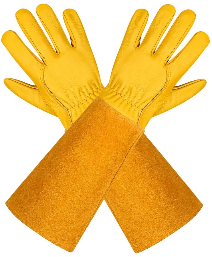 Leather Gauntlet Gardening Gloves for Women and Men Breathable Rose Pruning Gloves with Thorn Proof Gauntlet