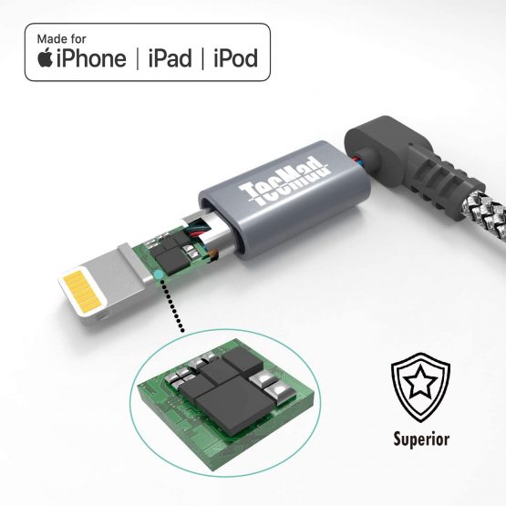 iPhone USB Cable TecMad iPhone Charge Cable [C89 Apple MFi Certified] 90 degree Nylon Braided Cable for iPhone 13 Pro MAX/12/11/Xs XR X 8 7 6S Plus SE, iPad mini 6/5, AirPods/iPad Air/PRO/iPod 0.65ft - Image 3