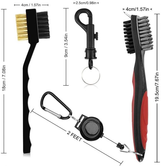 SENHAI 3 Pieces Golf Club Brushes Groove Cleaners, Metal and PP Bristles Spike Cleaning Tool, with 2 Ft Retractable Zip-line Aluminum Carabiner, Easily Attach to Golf Bag - Image 4