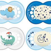MAM Day and Night "Skin Soft" Silicone Dummies, 16+ Mix, Set of 4 With 2 Sterilised Transport Boxes