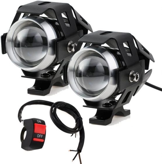 PROZOR Motorcycle Headlights with Switch Motorcycle Front Spotlights 2 Piece 125W 3000LM U5 LED Motorcycle Fog Lights with Universal 3-Button Switch