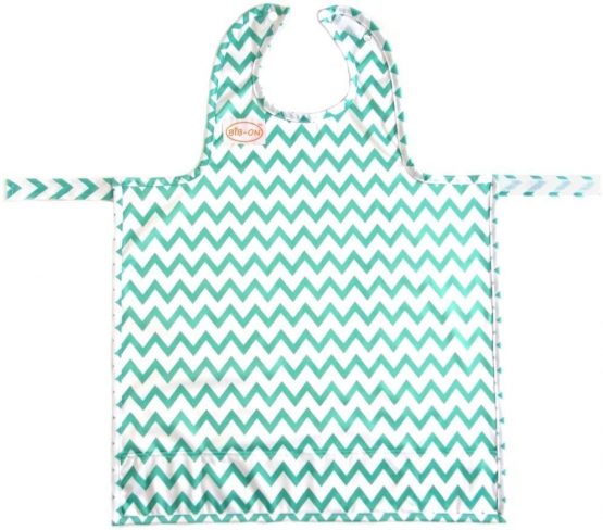 BIB-ON, A New, Full-Coverage Bib and Apron Combination for Infant, Baby, Toddler Ages 0-4. (Teal Chevron) - Image 2