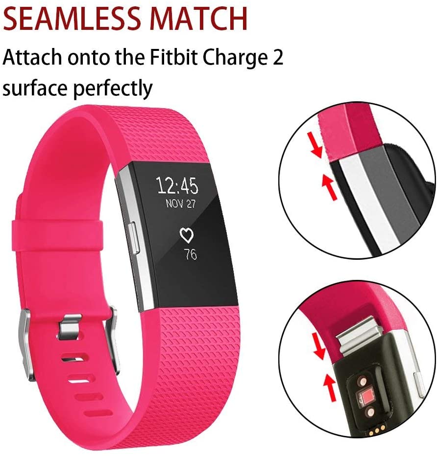 Fitbit Charge 2 Straps, Soft Accessory Strap, Secure Metal Clasp for Fitbit Charge 2 (5.5-6.7") - Red Pink - Image 2