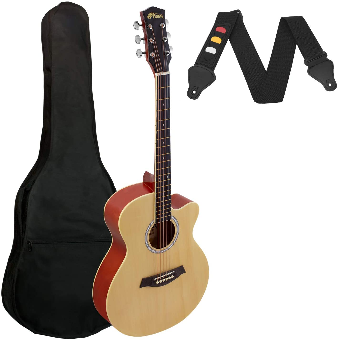 TIGER AL-ACG1-NT Small Body Acoustic Guitar for Beginners Guitar - Natural - Now with 6 Months Free Lessons Included