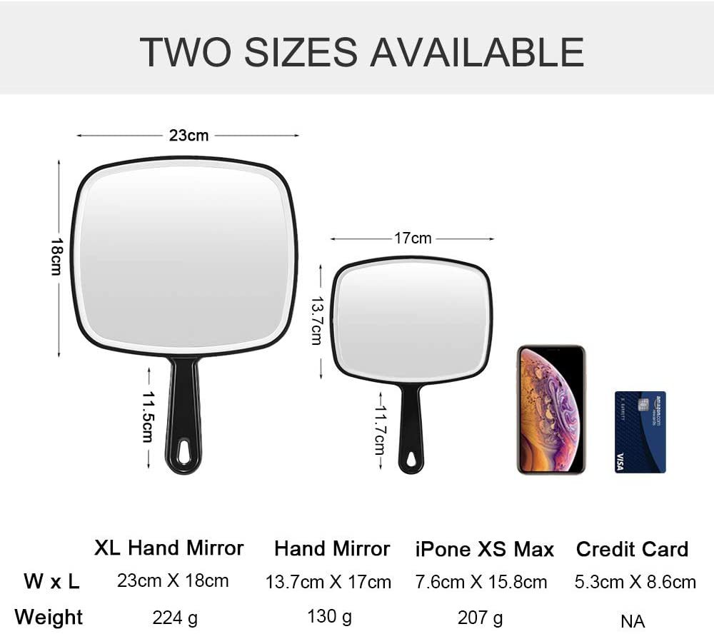 OMIRO Hand Mirror, Black Handheld Plain Mirror with Handle,Square,M, 23.5L x 17W cm - Image 2