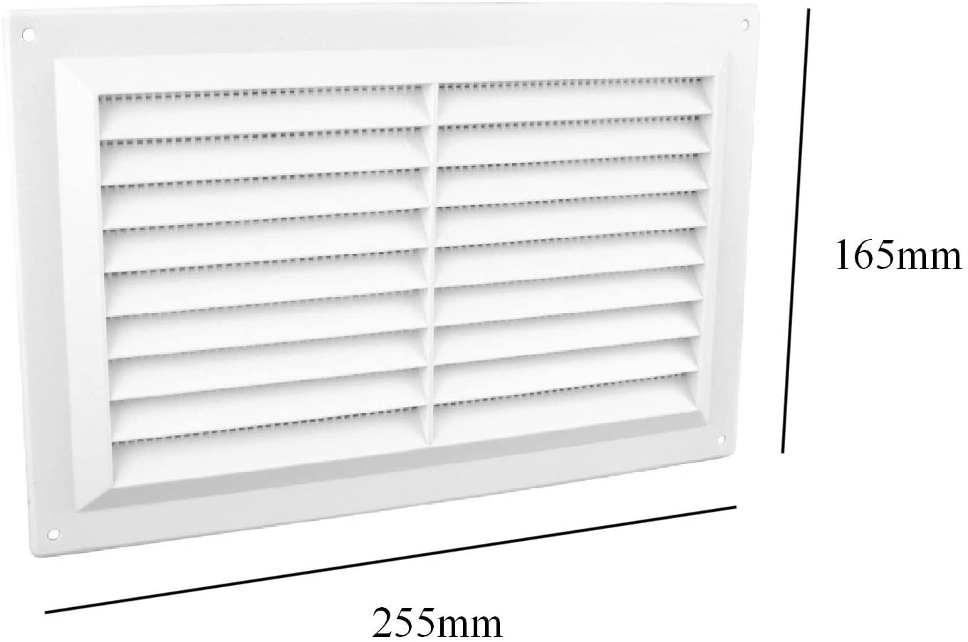 White Plastic Louvre Air Vent Grille 258mm x 94mm Flush Fit with Removable Flyscreen Cover Free Air Space and Easy to Install for High Airflow Ventilation Perfect for Larders and Wardrobes - Image 2