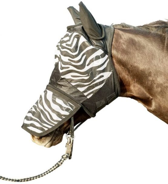 Hkm 52691291.0650 fly protection mask with nose protection, Zebra white/black pattern - Size Full Horse