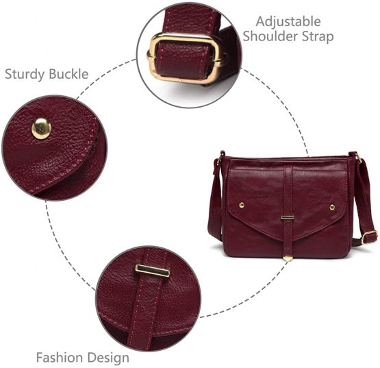 Cross Body Bag for Women, Vaschy Soft Vegan Leather Shoulder Bag Fashion Ladies Handbag Multi-Pockets Purse (Burgundy) - Image 4