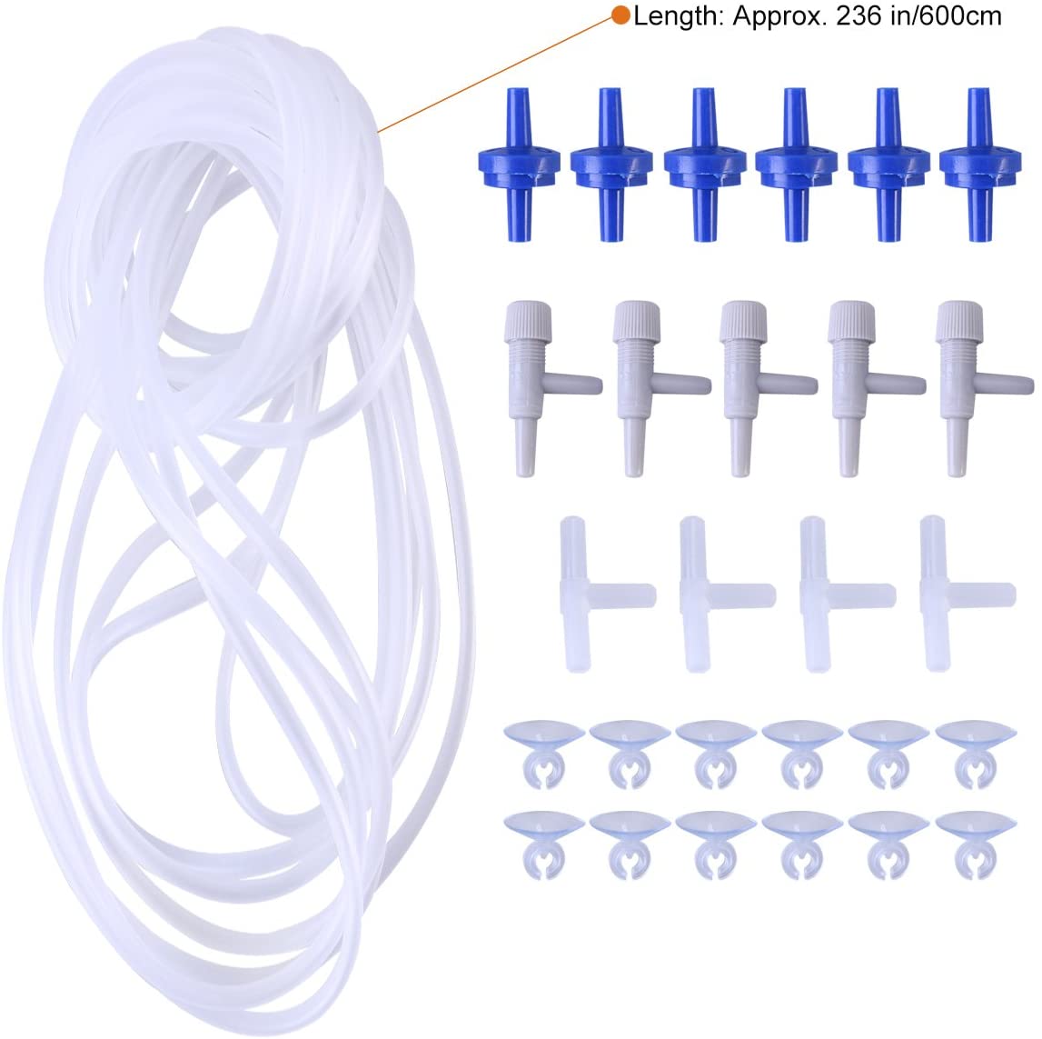 POPETPOP 6M Aquarium Tropical Standard Airline Tubing 12Pcs Suckers 4Pcs Manifold Connection 5Pcs Air Flow Regulating Valve 6Pcs Stop Valve - Image 4