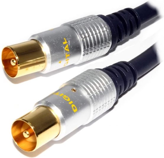 Cable Mountain 1m Male to Male TV Aerial Coaxial Cable with Gold Connectors and Metal Plugs - Blue - Image 2