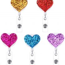 5 Pcs Heart Retractable Badge Holder Badge Reel Badge Name Holder ID Badge Reel Cord with Alligator Clip for Office Work School Business Travel Nurse Employee