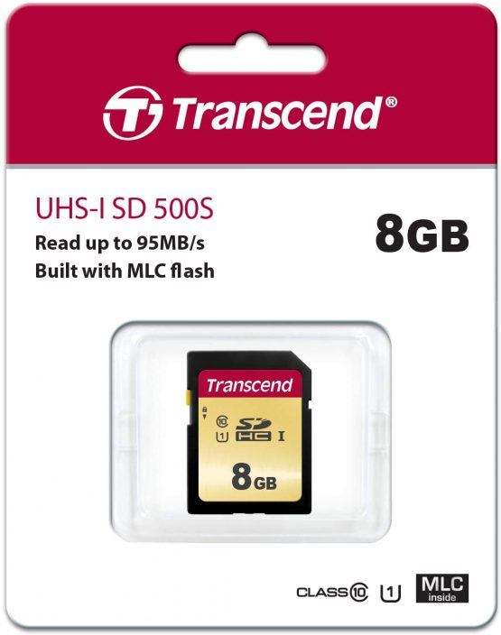 Transcend 8GB SDXC 500S Memory Card UHS- I, C10, U3, V30, 4K, Full HD, MLC, Up to 95/50 MB/s (Ideal for DSLR cameras and advanced camcorders) TS8GSDC500S - Image 2