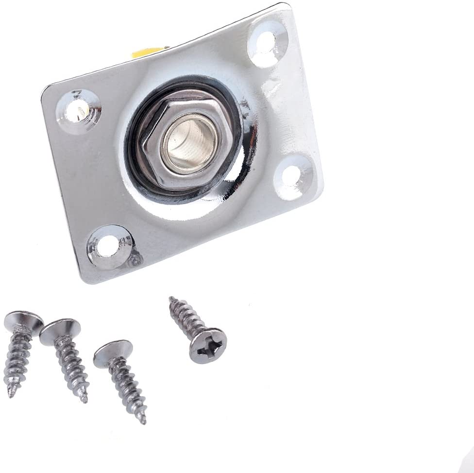 Musiclily 1/4" Rectangle Output Jack Plate Socket for Electric Guitar Chrome, 37mm x 28.5mm
