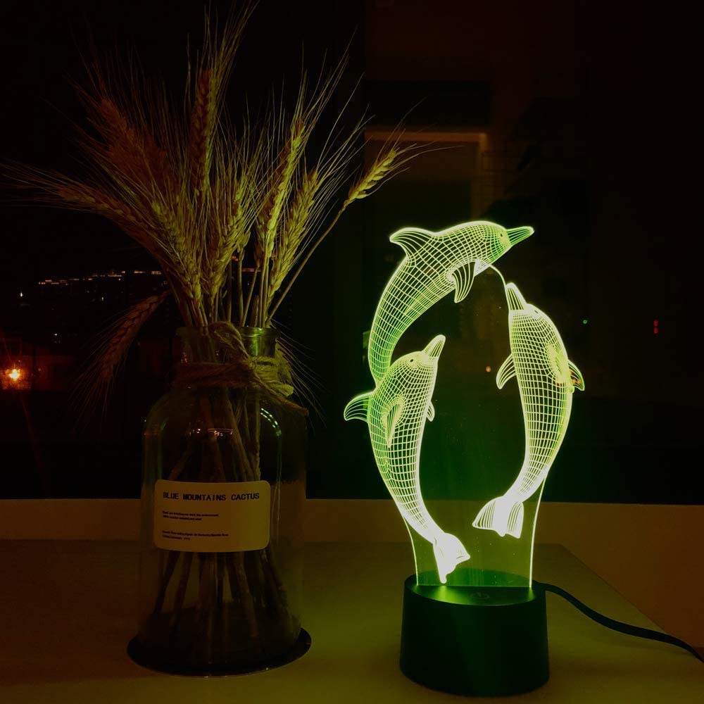 PONLCY 3D Illusion Lamp Dolphin Led Night Light, 16 Colors Changing USB Desk Lamps with Remote Control - Image 4