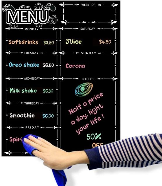 Fridge Dry Erase Board Calendar, Alaman Magnetic Refrigerator Dry Eraser Weekly Menu Meal Planner Family Calendar Organiser 16" x 12" Weekly Menu Planner with Grocery List and Notes (Black) - Image 2