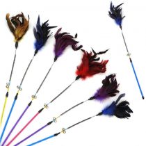 GingerUPer Cat toy feather Cat Toy Feather Wand Cat Pet Toy Wire Chaser Wand Teaser Feather With Bell (6 Pack)