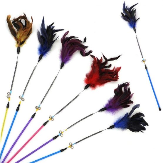 GingerUPer Cat toy feather Cat Toy Feather Wand Cat Pet Toy Wire Chaser Wand Teaser Feather With Bell (6 Pack)