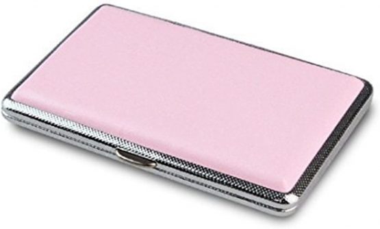 DWE Cigarette Case, Pink Leather Silm Cigarette Box for Women Ladies (Pink)