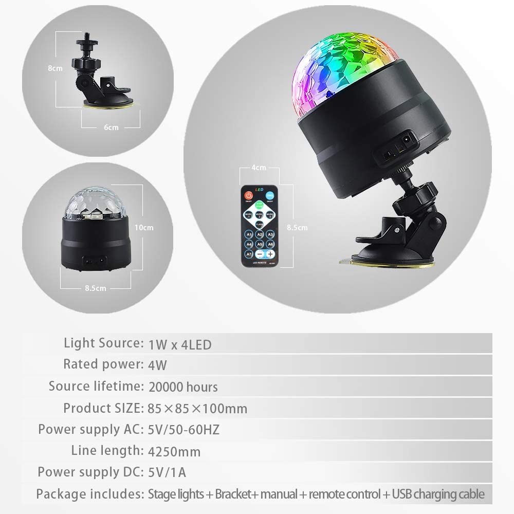 Disco Ball Light, Party Lights Disco Lights, led Mini Colour Stage Light Sound Activated Automatic - Image 3