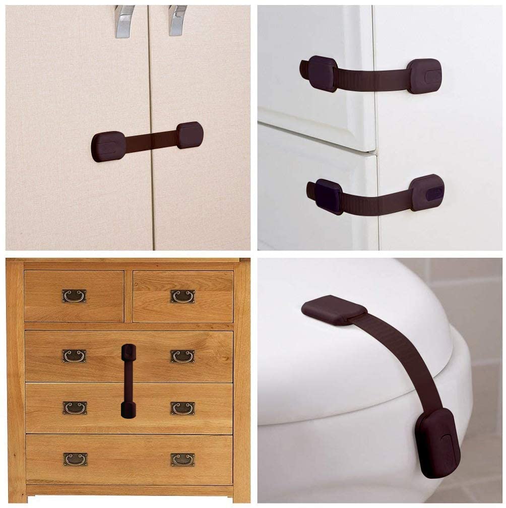 8 Pack Brown Child Safety Locks, SACONELL Baby Proof Cabinets Latches with No Trapped Fingers for Cupboard Drawers, Closet - Image 4