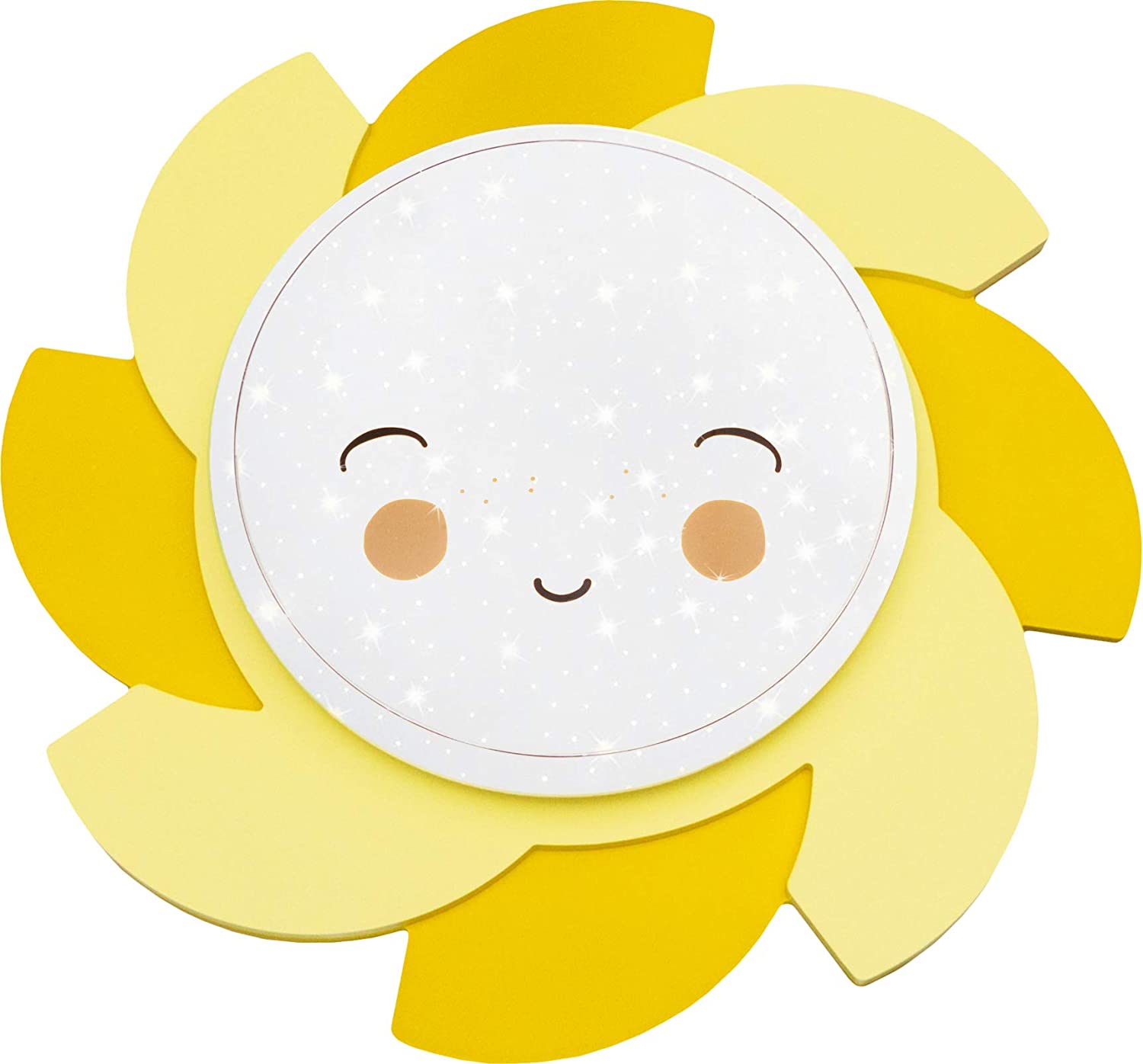 Elobra Starry Sky Lamp Sun High-Quality LED Ceiling Light/Wall Lamp for Boys and Girls Made of Wood Dimmable, Yellow