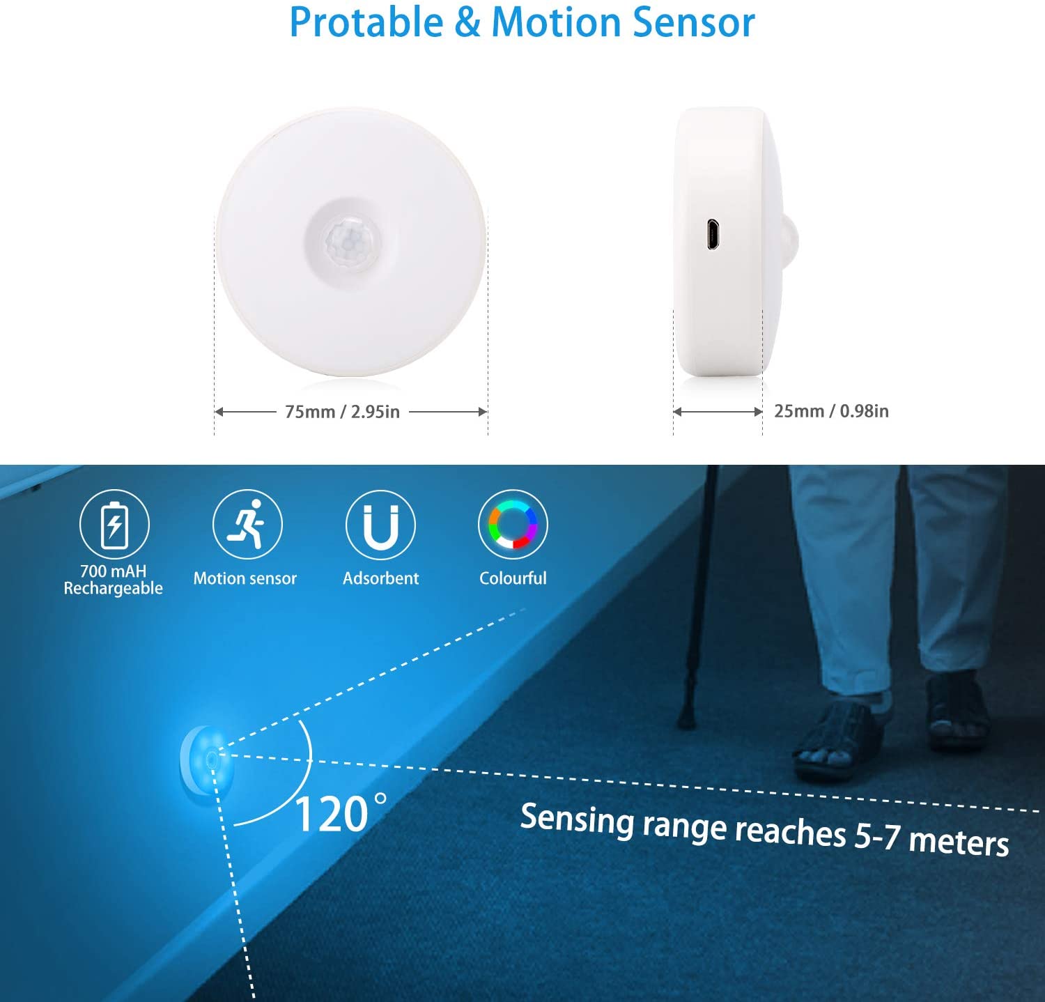 SingHong Motion Sensor LED Night Light, USB Rechargeable, 8 Lighting Colors, 3 Working Modes, Magnet Stick Anywhere - Image 4