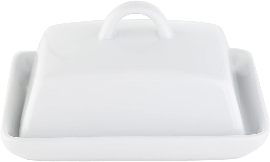 axentia Super White Porcelain Butter Dish with Lid, Traditional Butter Pot, Covered Butter Dish with Handle, Elegant Serving Bowl Tableware, approx. 16 x 8 x 13 cm - Image 3