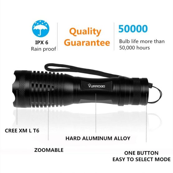 LED Torch Tactical Military Police Pocket Tactical Flashlights Waterproof Rechargeable Zoomable - Image 2
