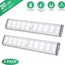Wireless Under Cabinet Lighting, 20 LEDs Motion Sensor Cupboard Lights, Under Cabinet Kitchen Lights USB Rechargeable LED Closet Lights Magnetic Strip Stick-On Wardrobe, Closet, Kitchen, Stairs