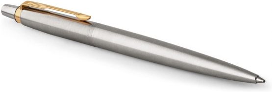 Parker 2131045 Jotter Ballpoint Pen | Stainless Steel with Golden Trim | Medium Point Blue Ink - Image 2