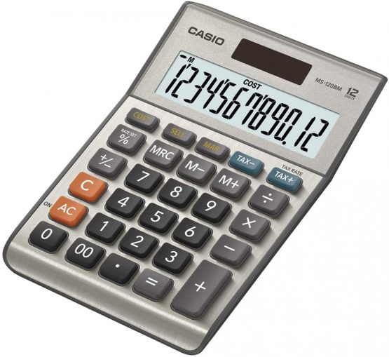 Casio MS-120BM 12 Digit Tax/Cost/Sell/Margin Desk Calculator, Silver