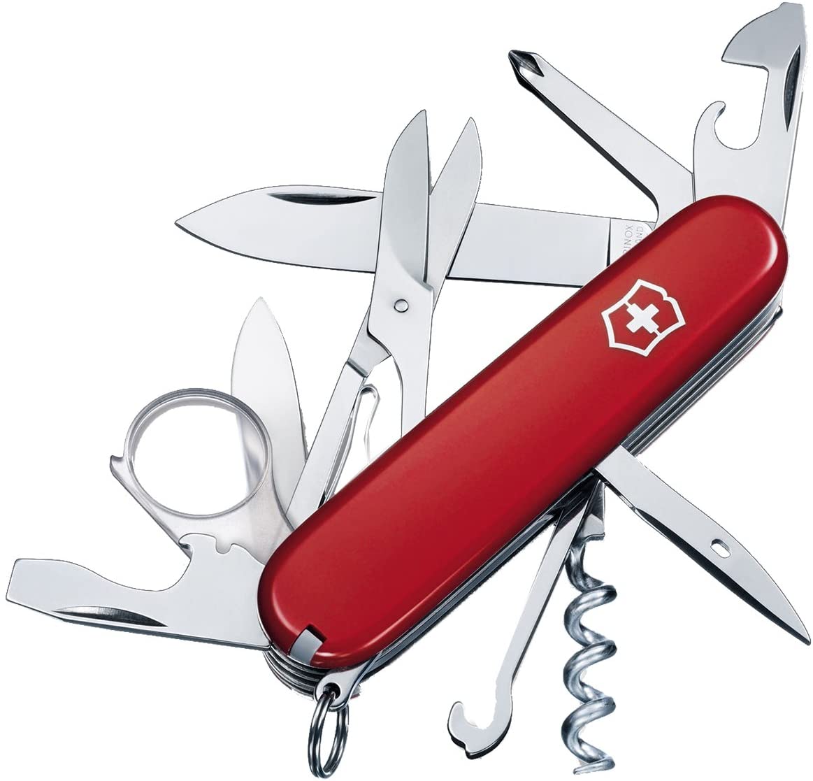 Victorinox Explorer Swiss Army Knife, Medium, Multi Tool, 16 Functions, Blade, Magnifying Glass, Red, 6 cm