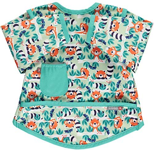 Close Pop-in Waterproof Baby Bibs Long Sleeve Bib with Front Pocket from 6 to 18 months old Machine washable at 40 degrees Red Panda Colour Print - Image 3