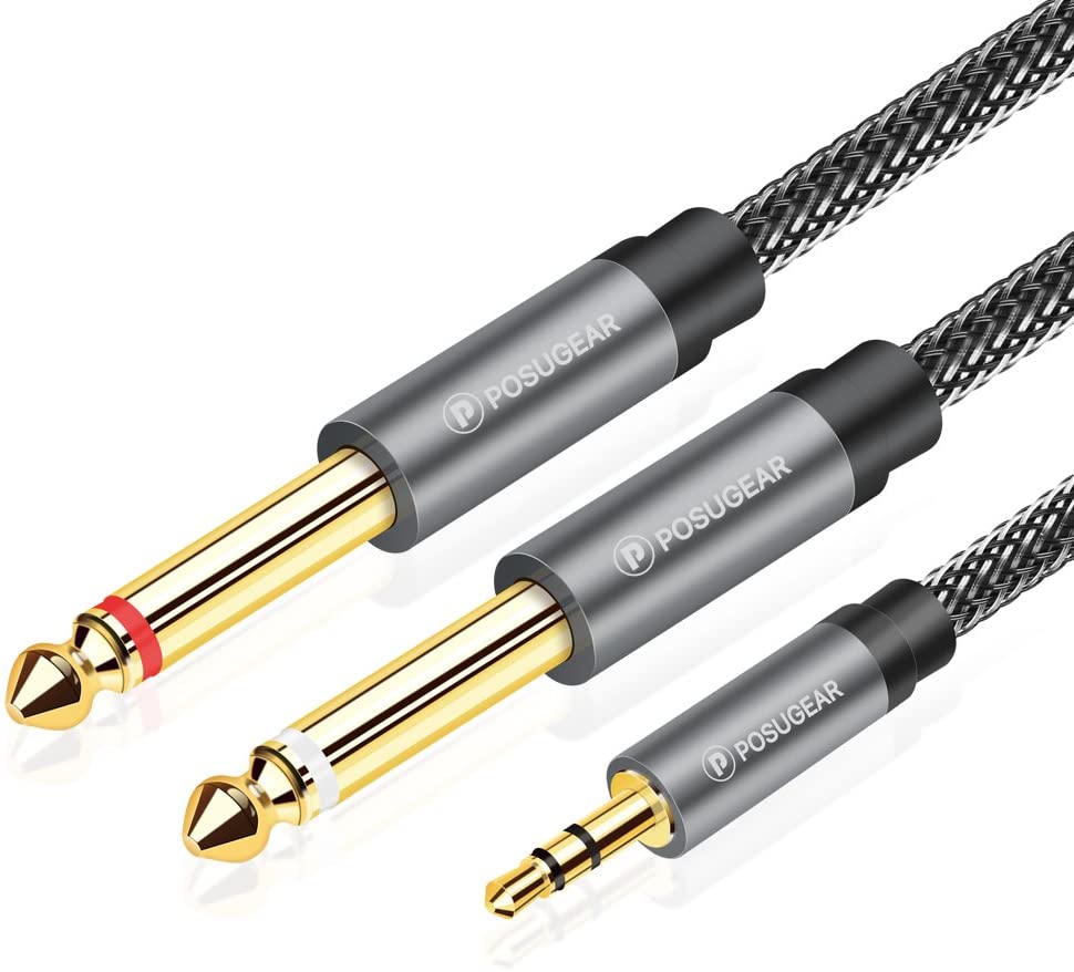 POSUGEAR 2m 3.5mm to 6.3mm Mono Audio Splitter, Nylon Braid Gold-Plated Cable for Mixer Audio Recorder, Guitar, Amplifier