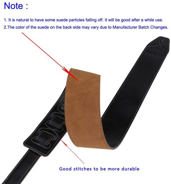 Rayzm Guitar Strap/Bass Strap with Suede Backing, Quality Genuine Leather Belt for Acoustic/Electric/Bass Guitar, 6.5 cm Wide, Adjustable Length from 108 cm to 140 cm - Image 3