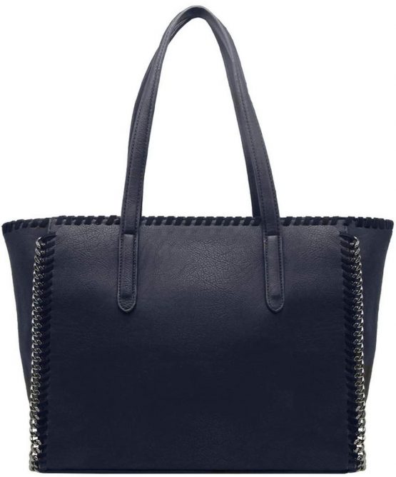 CRAZYCHIC - Women's Large Tote Shopper Bag - Ladies Chains Shoulder Bag - Long Handles Top-Handle Handbag - PU Faux Leather A4 Large Capacity - Fashion School Work Designer Shopping Bag - Dark Blue