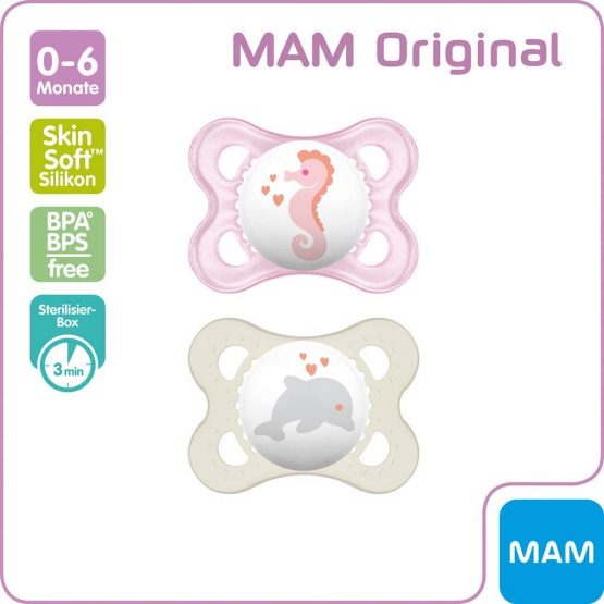 MAM Day and Night Silicone Dummies 0-6 Months GIRL Pack of 6 incl. 3 travel boxes - Image 2