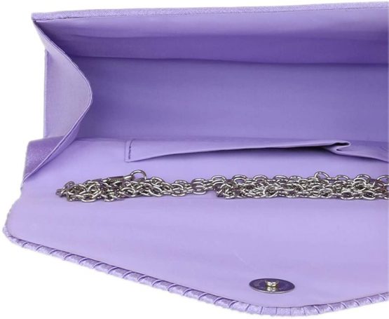 Girly HandBags Pleated Satin Clutch Bag Diamante Shoulder Chain Elegant Prom Wedding Evening - Image 4