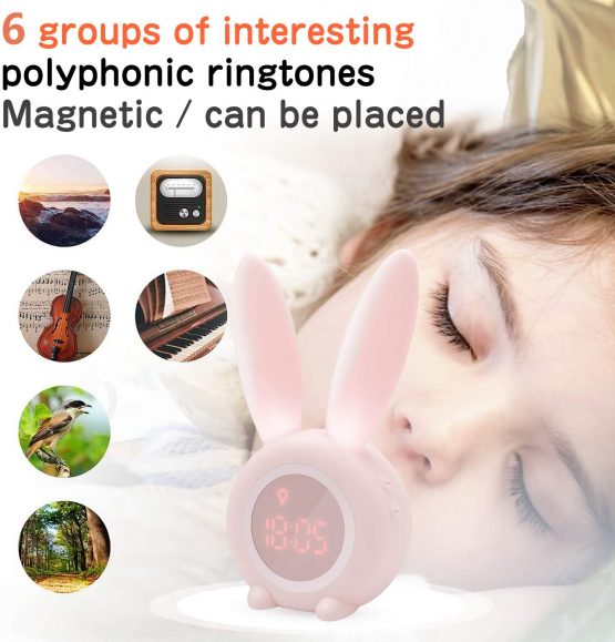 Kids Alarm Clock, Homealexa Cute Rabbit Clock Lght Kids Alarm Clock Creative Bedside Lamp Snooze Function, Timed Night Light, Children's Day Gift Girls and Boys (Pink) - Image 4
