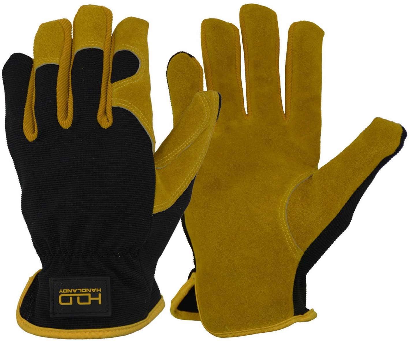 HANDLANDY Men Leather Gardening Gloves, Utility Work Gloves for Garden & Building Work