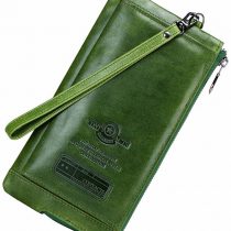 Contacts Mens Genuine Leather Bifold Card Holder Zipper Coin Purse Wallet (Green)