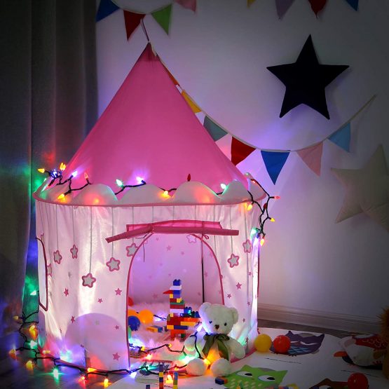 SONGMICS Princess Castle Play Tent for Girls Toddlers, Indoor and Outdoor Playhouse, Portable Pop Up Play Teepee, Gift for Kids, Pink LPT01PK - Image 4