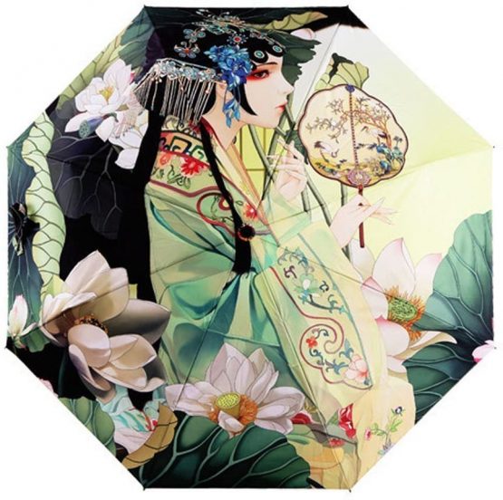 BXT Ladies Fashion Art Umbrella 3-Folding Walking Umbrella Unique Travel Umbrella Sturdy Windproof Anti-UV SPF 40+ Sun RAIN Umbrella