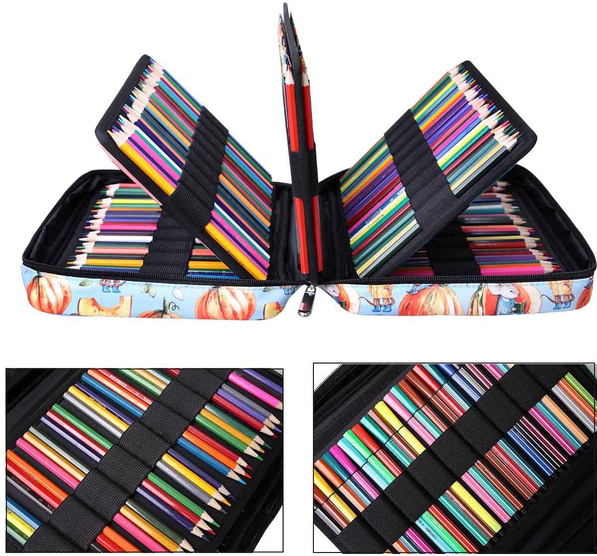 JAKAGO Drawing Pencil Case,Large Capacity Pencil Cases Hold 220 Colored Pencils,Portable Painting Waterproof Storage Stationery Bag,Great Gift for Student Artist (Pumpkin) - Image 2