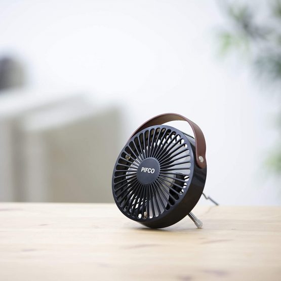 Pifco P55003 Mini Fan, USB Fan, Compact and Lightweight, Desk Fan, Leather Strap Detail, Plastic, Black - Image 4