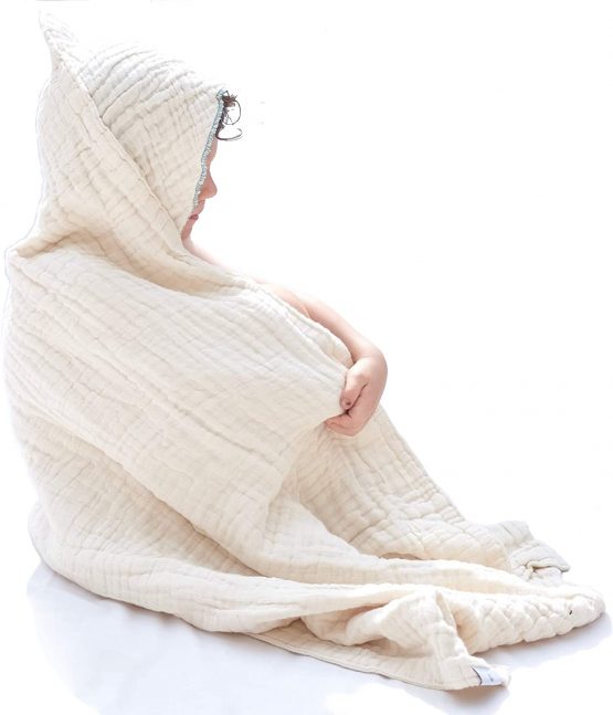 Large Organic Hooded Towel, Natural Undyed Cotton. Eco Baby Gift. 0-5yrs. Red. - Image 2