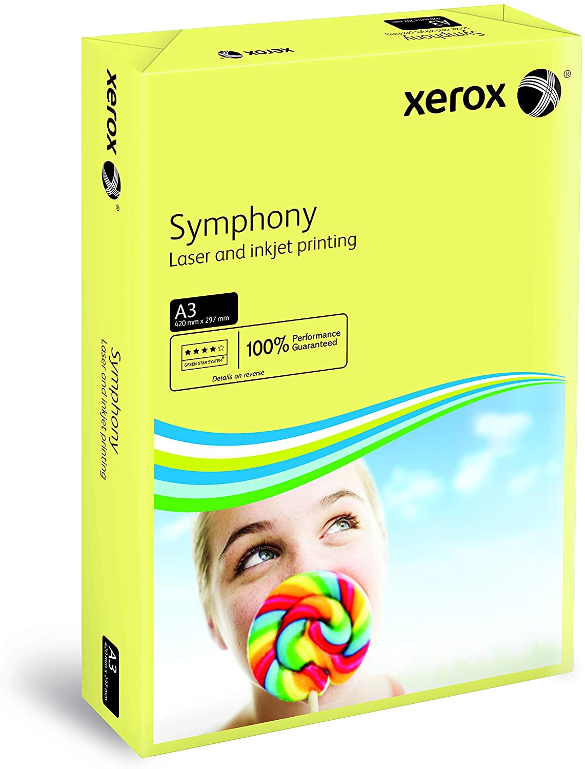 Xerox Symphony Pastel 003R91957 Printer/Copier Paper Coloured DIN A3 80 g/m² 500 Sheets Suitable for Colour Laser and Inkjet Printers/Yellow