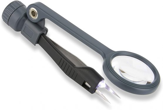 Carson MG-88 MagniGrip LED Lighted 4.5x Magnifier with Fine Point Tweezers
